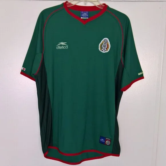 Maillot D'entraînement Équipe Du Mexique 2002 Vintage - Par Athletica, Taille L Homme, Vert, Occasion En Bon état